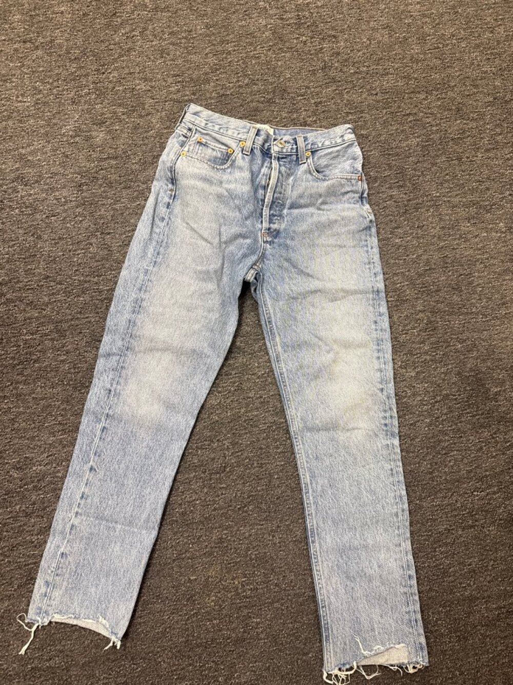 AGOLDE Straight Leg Jeans - Light Wash Frayed Hem - Size 24 - New Without Tag